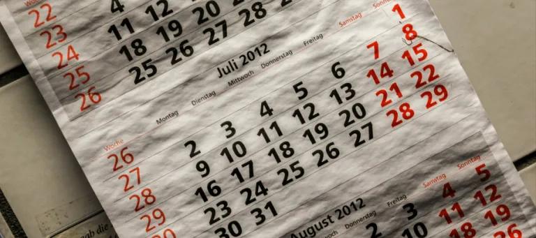 An old paper calendar showing 3 months
