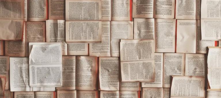 Many opened books placed together in different orientations