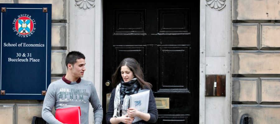 Students on steps outside School of Economics building